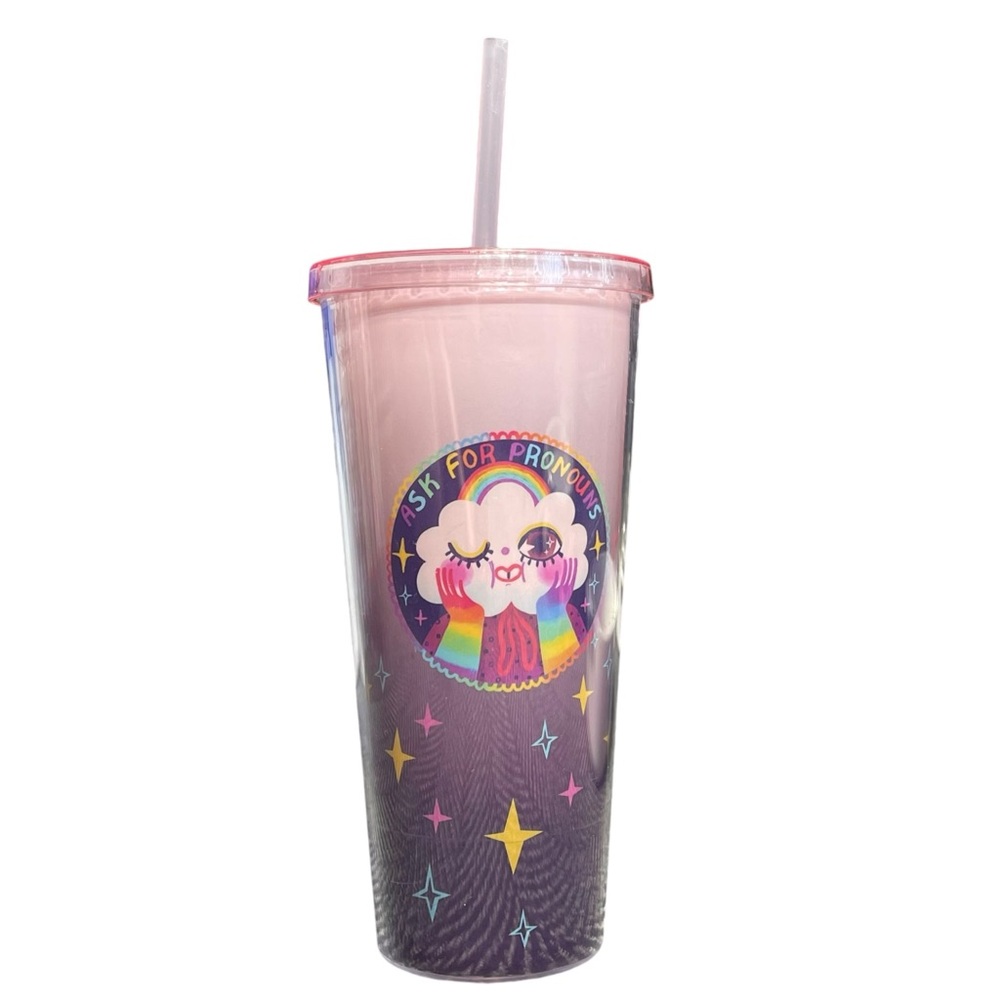 So Lazo Ask for Pronouns Purple Tumbler, 24 Ounces Gay Pride Rainbow Transgender